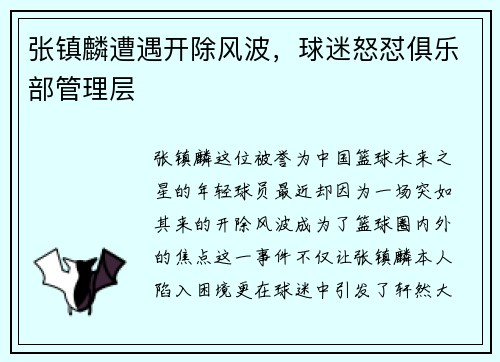 张镇麟遭遇开除风波，球迷怒怼俱乐部管理层